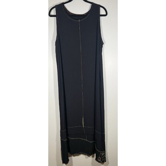 Vintage Nothing Matches black artsy maxi tank flowy dress sz 3(XL) lagenlook - Picture 1 of 11